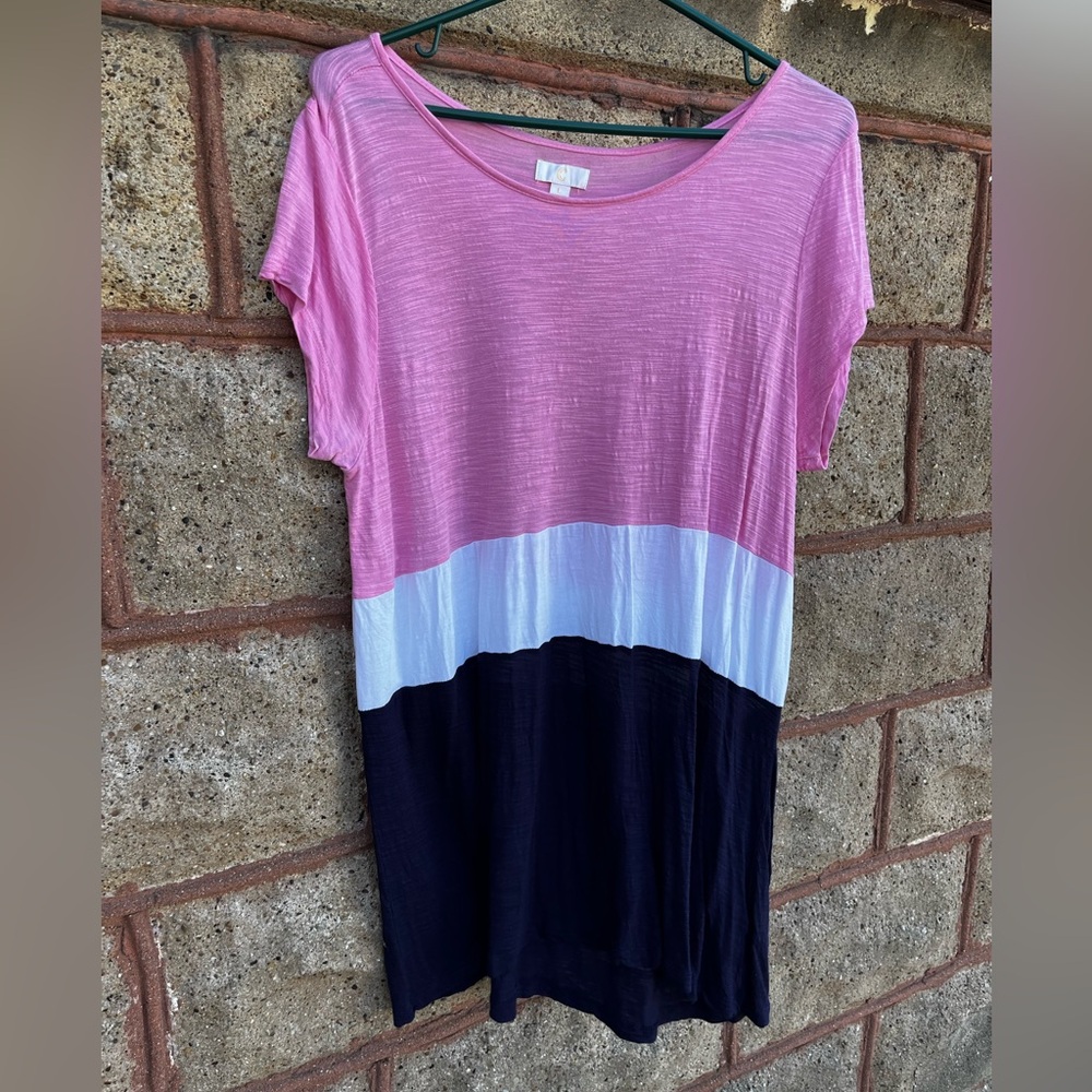Charming Charlie blouse large pink white blue women